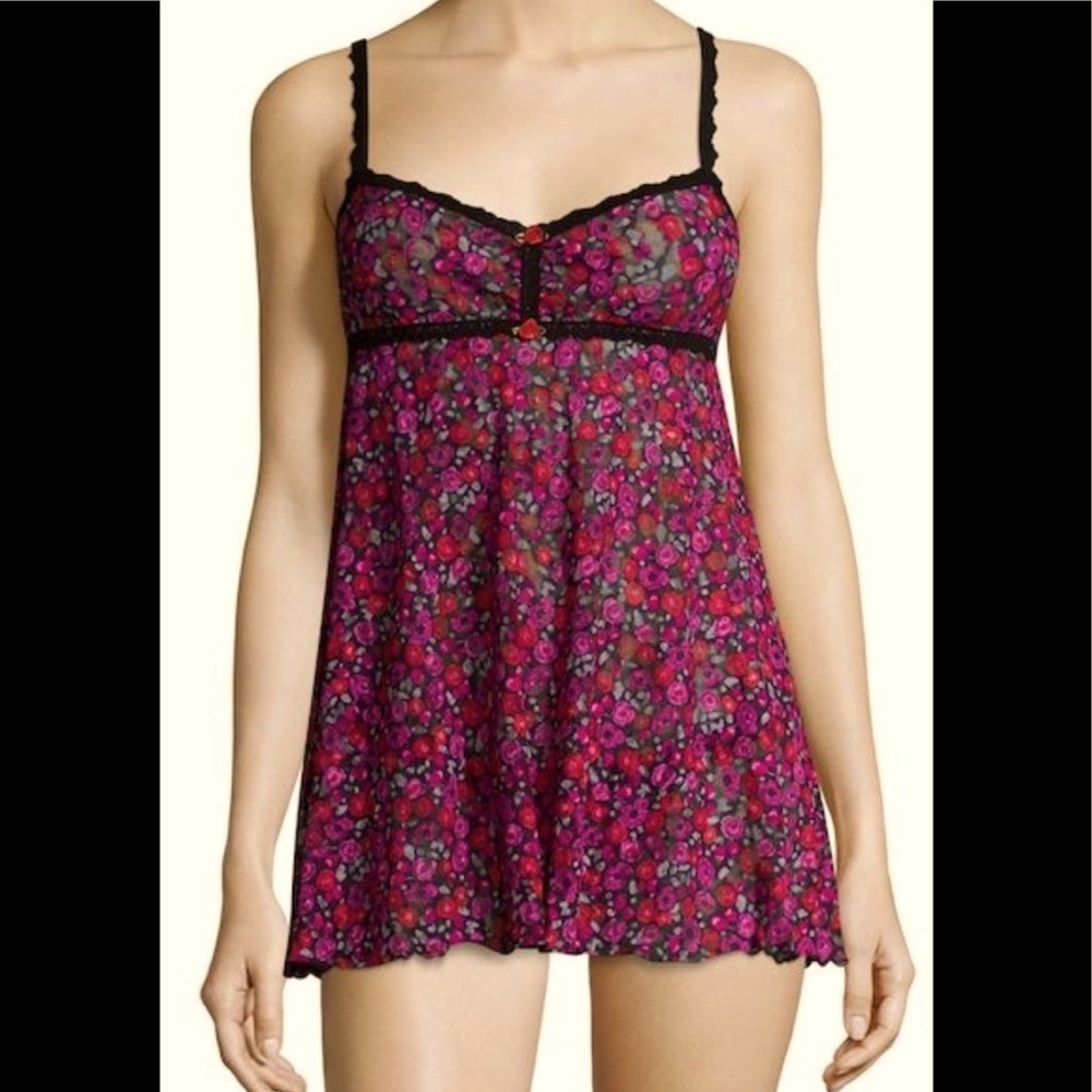 Floral Lace Babydoll - Pink and Black
